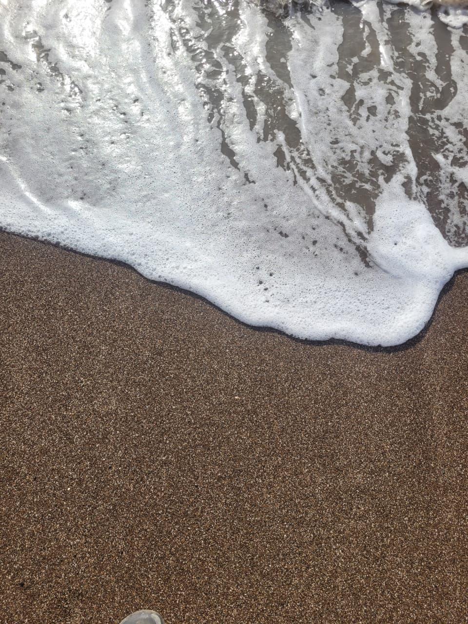 A wave's foam sliding up dark sand