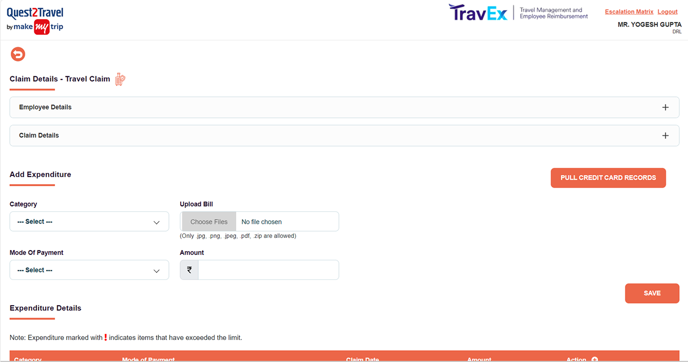 Claim Details before: an untitled page, with Add Expenditure a loose set of fields ending in a single Save