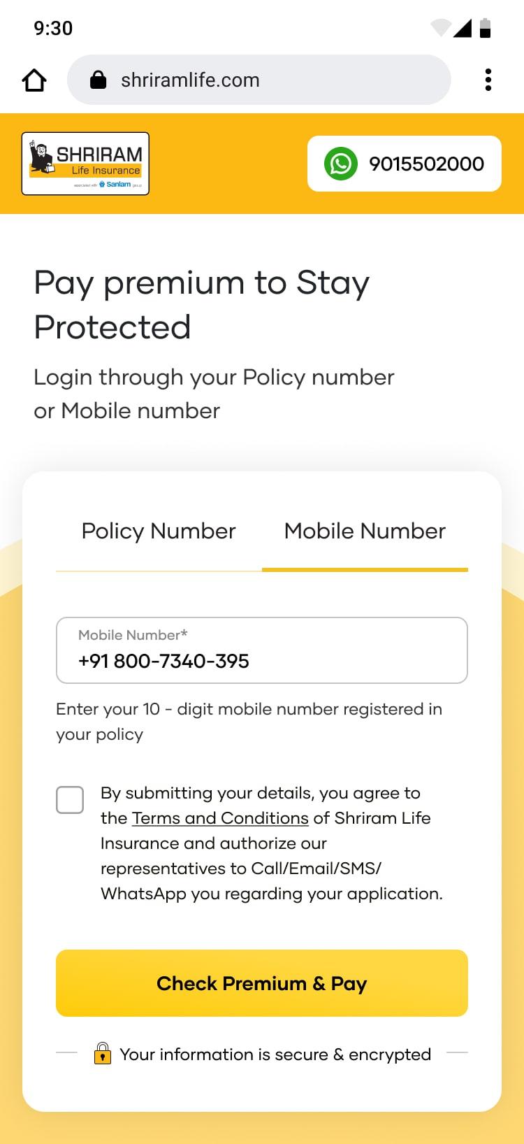 Quick Pay's mobile login: a mobile number field and Get OTP